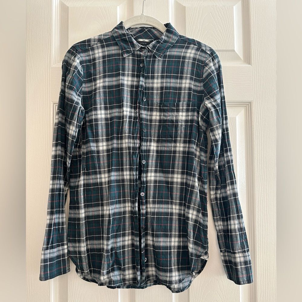 J.Crew Dark Green Plaid Button-Down Shirt – Size 00